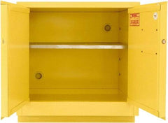 Securall Cabinets - 2 Door, 1 Shelf, Yellow Steel Under the Counter Safety Cabinet for Flammable and Combustible Liquids - 35-9/16" High x 35" Wide x 22" Deep, Manual Closing Door, 3 Point Key Lock, 24 Gal Capacity - Apex Tool & Supply