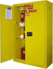 Securall Cabinets - 2 Door, 2 Shelf, Yellow Steel Standard Safety Cabinet for Flammable and Combustible Liquids - 65" High x 43" Wide x 18" Deep, Manual Closing Door, 3 Point Key Lock, 45 Gal Capacity - Apex Tool & Supply