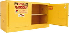 Securall Cabinets - 2 Door, 1 Shelf, Yellow Steel Stackable Safety Cabinet for Flammable and Combustible Liquids - 24" High x 43" Wide x 18" Deep, Manual Closing Door, 3 Point Key Lock, 18 Gal Capacity - Apex Tool & Supply