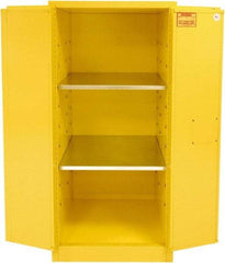 Securall Cabinets - 2 Door, 2 Shelf, Yellow Steel Standard Safety Cabinet for Flammable and Combustible Liquids - 65" High x 31" Wide x 31" Deep, Manual Closing Door, 3 Point Key Lock, 60 Gal Capacity - Apex Tool & Supply