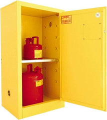 Securall Cabinets - 1 Door, 1 Shelf, Yellow Steel Standard Safety Cabinet for Flammable and Combustible Liquids - 44" High x 23-3/16" Wide x 18" Deep, Manual Closing Door, 3 Point Key Lock, 16 Gal Capacity - Apex Tool & Supply