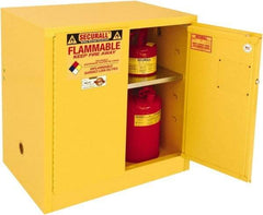 Securall Cabinets - 2 Door, 1 Shelf, Yellow Steel Standard Safety Cabinet for Flammable and Combustible Liquids - 35" High x 36" Wide x 24" Deep, Manual Closing Door, 3 Point Key Lock, 20 Gal Capacity - Apex Tool & Supply