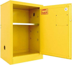 Securall Cabinets - 1 Door, 1 Shelf, Yellow Steel Standard Safety Cabinet for Flammable and Combustible Liquids - 35" High x 24" Wide x 18" Deep, Manual Closing Door, 3 Point Key Lock, 12 Gal Capacity - Apex Tool & Supply