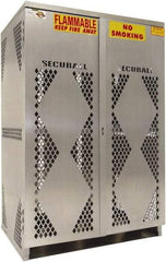 Securall Cabinets - 2 Door, 4 Shelf, Yellow Steel Standard Safety Cabinet for Flammable and Combustible Liquids - 65" High x 60" Wide x 32" Deep, Manual Closing Door, Padlockable Hasp, 20 or 33 Lb Cylinder Capacity - Apex Tool & Supply