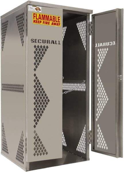 Securall Cabinets - 2 Door, Silver Steel Standard Safety Cabinet for Flammable and Combustible Liquids - 65" High x 30" Wide x 32" Deep, Manual Closing Door, Padlockable Hasp, Vertical Cylinder Capacity - Apex Tool & Supply
