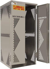 Securall Cabinets - 2 Door, Silver Aluminum Standard Safety Cabinet for Flammable and Combustible Liquids - 65" High x 30" Wide x 32" Deep, Manual Closing Door, Padlockable Hasp, Vertical Cylinder Capacity - Apex Tool & Supply