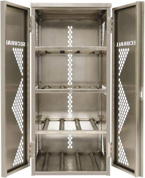 Securall Cabinets - 2 Door, 4 Shelf, Yellow Steel Standard Safety Cabinet for Flammable and Combustible Liquids - 65" High x 30" Wide x 32" Deep, Manual Closing Door, Padlockable Hasp, 20 or 33 Lb Cylinder Capacity - Apex Tool & Supply