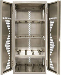 Securall Cabinets - 2 Door, 4 Shelf, Silver Aluminum Standard Safety Cabinet for Flammable and Combustible Liquids - 65" High x 30" Wide x 32" Deep, Manual Closing Door, Padlockable Hasp, 20 or 33 Lb Cylinder Capacity - Apex Tool & Supply