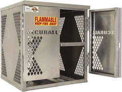 Securall Cabinets - 2 Door, 2 Shelf, Silver Aluminum Standard Safety Cabinet for Flammable and Combustible Liquids - 33" High x 30" Wide x 32" Deep, Manual Closing Door, Padlockable Hasp, 20 or 33 Lb Cylinder Capacity - Apex Tool & Supply