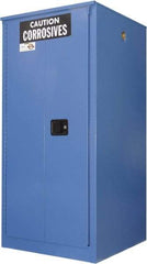 Securall Cabinets - 2 Door, 2 Shelf, Blue Steel Standard Safety Cabinet for Corrosive Chemicals - 65" High x 34" Wide x 34" Deep, Sliding Door, 3 Point Key Lock, 60 Gal Capacity - Apex Tool & Supply