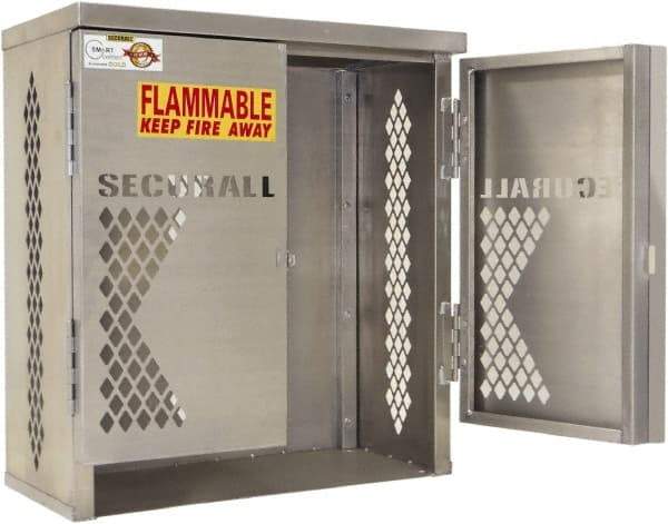 Securall Cabinets - 1 Door, 1 Shelf, Yellow Steel Standard Safety Cabinet for Flammable and Combustible Liquids - 33" High x 31" Wide x 16" Deep, Manual Closing Door, Padlockable Hasp, 20 or 33 Lb Cylinder Capacity - Apex Tool & Supply