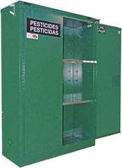 Securall Cabinets - 2 Door, 2 Shelf, Green Steel Standard Safety Cabinet for Flammable and Combustible Liquids - 65" High x 43" Wide x 18" Deep, Manual Closing Door, 3 Point Key Lock, 45 Gal Capacity - Apex Tool & Supply