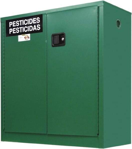 Securall Cabinets - 2 Door, 1 Shelf, Green Steel Standard Safety Cabinet for Flammable and Combustible Liquids - 44" High x 43" Wide x 18" Deep, Manual Closing Door, 3 Point Key Lock, 30 Gal Capacity - Apex Tool & Supply