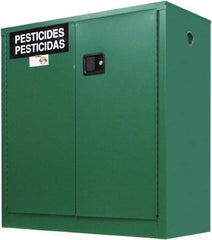 Securall Cabinets - 2 Door, 1 Shelf, Green Steel Standard Safety Cabinet for Flammable and Combustible Liquids - 44" High x 43" Wide x 18" Deep, Manual Closing Door, 3 Point Key Lock, 30 Gal Capacity - Apex Tool & Supply