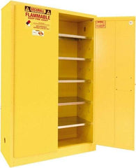 Securall Cabinets - 2 Door, 5 Shelf, Yellow Steel Standard Safety Cabinet for Flammable and Combustible Liquids - 65" High x 43" Wide x 18" Deep, Manual Closing Door, 3 Point Key Lock, 60 Gal Capacity - Apex Tool & Supply