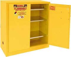 Securall Cabinets - 2 Door, 3 Shelf, Yellow Steel Standard Safety Cabinet for Flammable and Combustible Liquids - 44" High x 43" Wide x 18" Deep, Manual Closing Door, 3 Point Key Lock, 40 Gal Capacity - Apex Tool & Supply