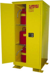 Securall Cabinets - 2 Door, 2 Shelf, Yellow Steel Standard Safety Cabinet for Flammable and Combustible Liquids - 69" High x 31" Wide x 31" Deep, Manual Closing Door, 3 Point Key Lock, 60 Gal Capacity - Apex Tool & Supply