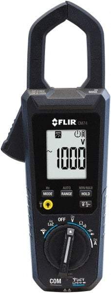 FLIR - CM74, CAT IV, Digital True RMS Auto Ranging Clamp Meter with 1.38" Clamp On Jaws - 1000 VAC/VDC, 600 AC/DC Amps, Measures Voltage, Capacitance, Current, Frequency, Resistance - Apex Tool & Supply
