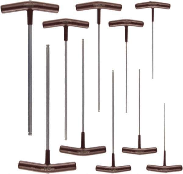 Paramount - 10 Piece T-Handle Cushion Grip Ball End Hex Key Set - Hex Range 3/32 to 3/8", Protanium High Torque Steel - Apex Tool & Supply