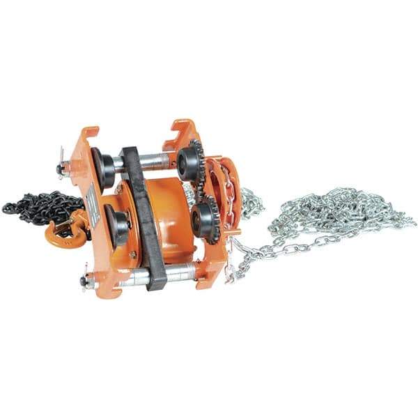Vestil - 0.5 Ton Capacity Low Headroom Geared Trolley - 2" to 6" Flange Width - Apex Tool & Supply