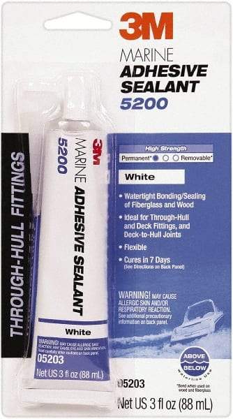 3M - 3 oz Tube White Polyurethane Marine Adhesive Sealant - 190°F Max Operating Temp, 48 hr Tack Free Dry Time - Apex Tool & Supply