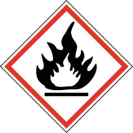 NMC - Hazardous Materials Label, Header: Flammable Warning - Legend: GHS - Graphic, English, Black & Red, 4" Long x 4" High, No Coating - Apex Tool & Supply