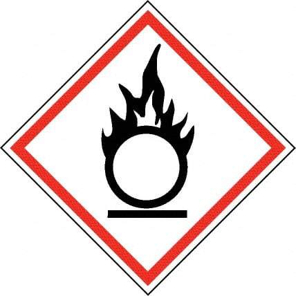 NMC - Hazardous Materials Label, Header: Oxidizer Warning - Legend: GHS - Graphic, English, Black & Red, 4" Long x 4" High, No Coating - Apex Tool & Supply