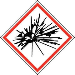 NMC - Hazardous Materials Label, Header: Explosive Warning - Legend: GHS - Graphic, English, Black & Red, 4" Long x 4" High, No Coating - Apex Tool & Supply