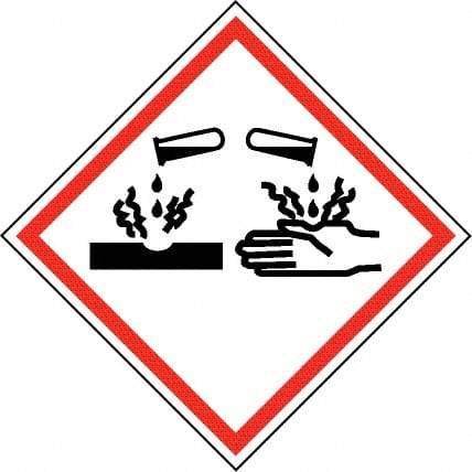 NMC - Hazardous Materials Label, Header: Corrosive Warning - Legend: GHS - Graphic, English, Black & Red, 4" Long x 4" High, No Coating - Apex Tool & Supply