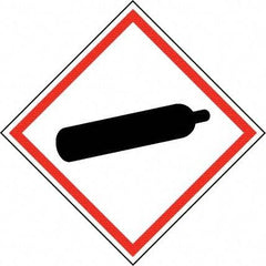 NMC - Hazardous Materials Label, Header: Compressed Gas Warning - Legend: GHS - Graphic, English, Black & Red, 4" Long x 4" High, No Coating - Apex Tool & Supply
