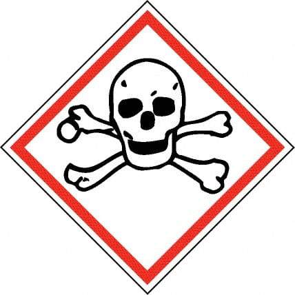NMC - Hazardous Materials Label, Header: Toxic Warning - Legend: GHS - Graphic, English, Black & Red, 4" Long x 4" High, No Coating - Apex Tool & Supply
