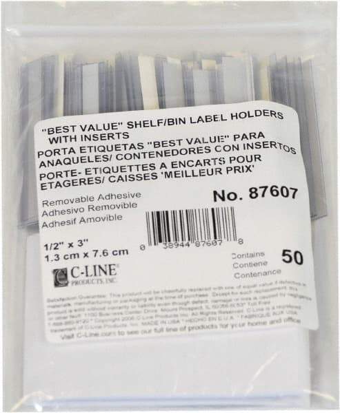 C-LINE - 3" Long x 1/2" Wide, Self Adhesive Back, Label Holder - Clear - Apex Tool & Supply