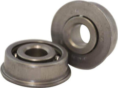 USDI - 1 Row, 1-1/16" OD, 3/8" Bore Diam, Round Open Conveyor Roller Bearing - 75 Lb Capacity, 550 Max RPM, with Flange, Steel with Steel Housing - Apex Tool & Supply