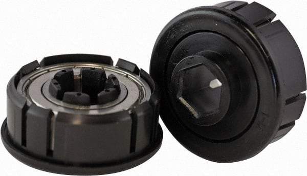 USDI - 1 Row, 2.262" OD, 11/16" Hex Double Seal Conveyor Roller Bearing - 750 Lb Capacity, 550 Max RPM, with Flange, Steel with Plastic, Zinc Housing - Apex Tool & Supply