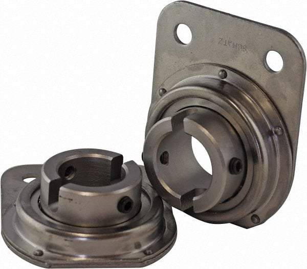 USDI - 1 Row, 1" OD, 1-1/4" Bore Diam, Round Open Conveyor Roller Bearing - 440 Lb Capacity, 550 Max RPM, with Flange, Steel with Steel Housing - Apex Tool & Supply