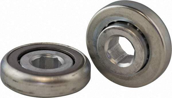 USDI - 1 Row, 2.321" OD, 11/16" Hex Open Conveyor Roller Bearing - 600 Lb Capacity, 550 Max RPM, Steel with Zinc Housing - Apex Tool & Supply