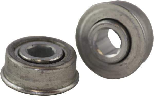 USDI - 1 Row, 0.908" OD, 5/16" Hex Open Conveyor Roller Bearing - 35 Lb Capacity, 550 Max RPM, with Flange, Steel with Zinc Housing - Apex Tool & Supply