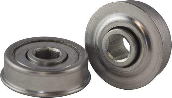 USDI - 1 Row, 1.628" OD, 7/16" Hex Open Conveyor Roller Bearing - 125 Lb Capacity, 550 Max RPM, with Flange, Steel with Zinc Housing - Apex Tool & Supply