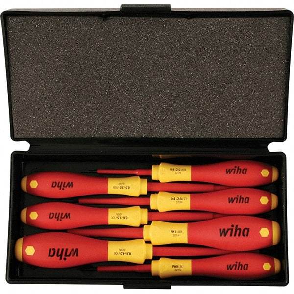 Wiha - 7 Piece Slotted, Phillips & Square Screwdriver Set - Bit Sizes: Philips #0 & #1, Comes in Box - Apex Tool & Supply