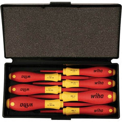 Wiha - 7 Piece Slotted, Phillips & Square Screwdriver Set - Bit Sizes: Philips #0 & #1, Comes in Box - Apex Tool & Supply