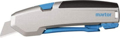 Martor USA - Springback Retractable Utility Knife - 1" Carbon Steel Blade, Silver & Blue Aluminum Handle, 1 Blade Included - Apex Tool & Supply