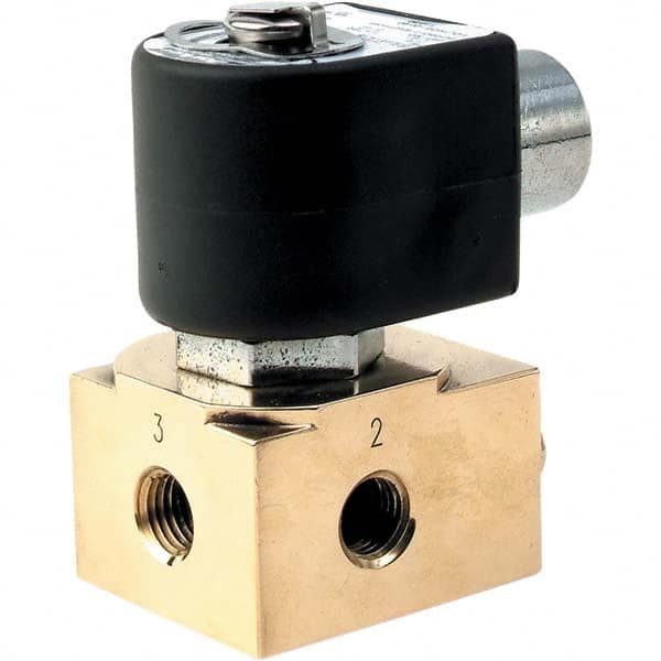 Parker - 120/60 - 110/50 VAC 1/4" NPT Port Brass Three-Way Quick Exhaust Solenoid Valve - Apex Tool & Supply