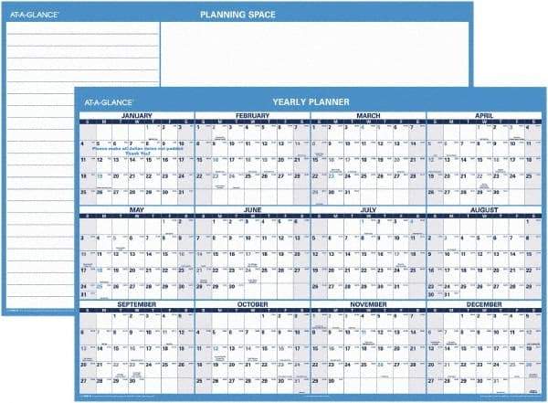 AT-A-GLANCE - 1 Sheet, 48 x 32", Erasable Wall Planner - Blue & White - Apex Tool & Supply