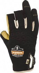 Ergodyne - Size M (8) Polyester Blend Work Gloves - For Mechanic's & Lifting, Uncoated, Hook & Loop Cuff, (3) Half Fingered/(2) Full Fingered, Black/Tan, Paired - Apex Tool & Supply
