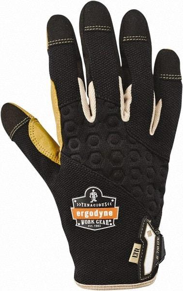 Ergodyne - Size S (7) Polyester Blend Work Gloves - For Mechanic's & Lifting, Uncoated, Hook & Loop Cuff, Full Fingered, Black/Tan, Paired - Apex Tool & Supply