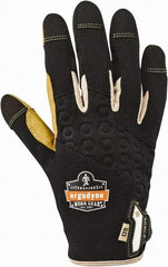 Ergodyne - Size L (9) Polyester Blend Work Gloves - For Mechanic's & Lifting, Uncoated, Hook & Loop Cuff, Full Fingered, Black/Tan, Paired - Apex Tool & Supply