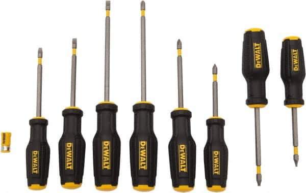 DeWALT - 8 Piece Phillips, Slotted & Square Screwdriver Set - Ergonomic & Bi-material Handle, Blade Sizes: Length 3 to 6, Width 3/16, 1/4 & 5/16, Bit Sizes: Philips #1 to #3 - Apex Tool & Supply