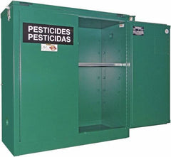 Securall Cabinets - 2 Door, 1 Shelf, Green Steel Standard Safety Cabinet for Flammable and Combustible Liquids - 46" High x 43" Wide x 18" Deep, Self Closing Door, 3 Point Key Lock, 30 Gal Capacity - Apex Tool & Supply
