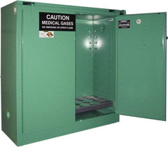 Securall Cabinets - 2 Door, Green Steel Standard Safety Cabinet for Flammable and Combustible Liquids - 46" High x 43" Wide x 18" Deep, Self Closing Door, 3 Point Key Lock, D, E Cylinder Capacity - Apex Tool & Supply