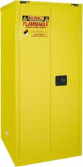 Securall Cabinets - 2 Door, 2 Shelf, Yellow Steel Standard Safety Cabinet for Flammable and Combustible Liquids - 67" High x 31" Wide x 31" Deep, Self Closing Door, 3 Point Key Lock, 60 Gal Capacity - Apex Tool & Supply